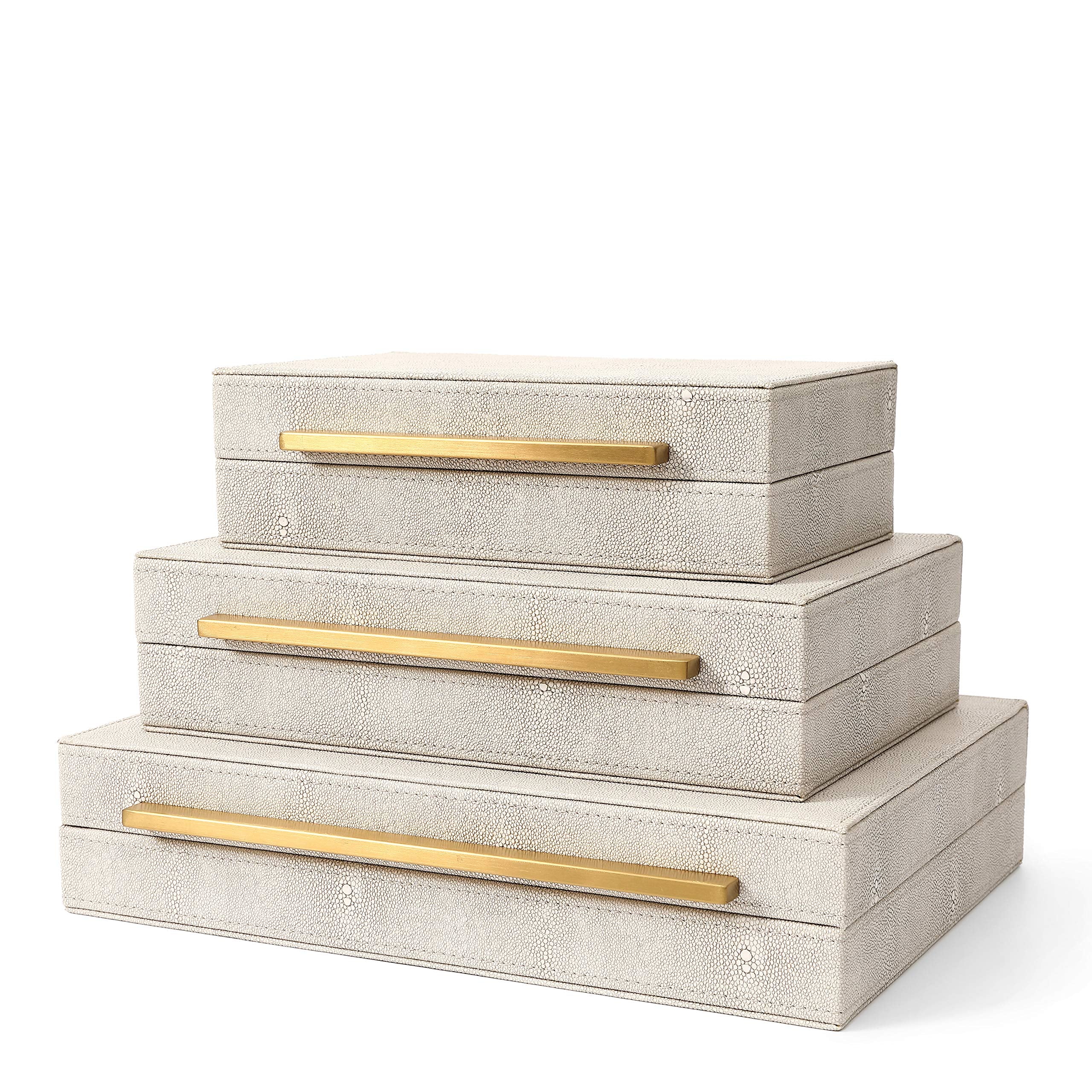 RUNYAO Kingflux decorative boxes stacked neatly on a shelf for organized storage.