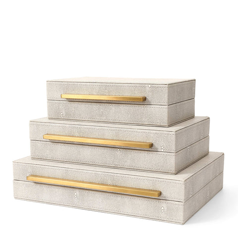 RUNYAO Kingflux decorative boxes stacked neatly on a shelf for organized storage.