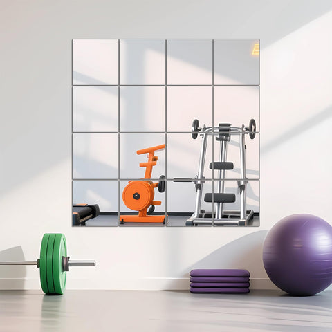 Ruomeng 12x12 frameless mirror tile on wall for home gym display