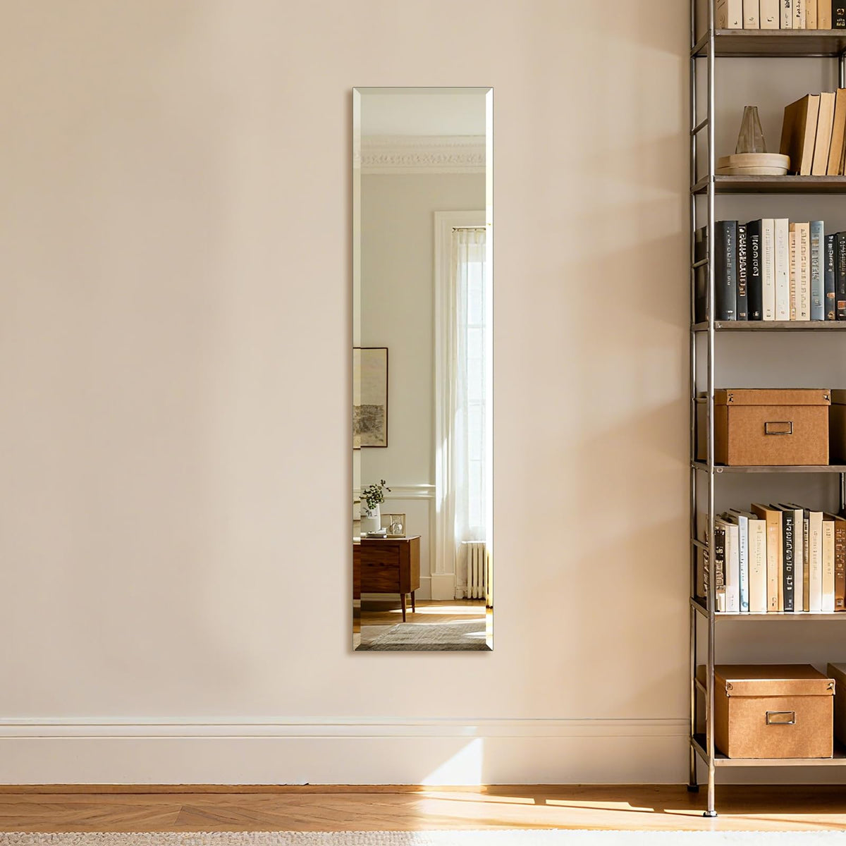 Ruomeng frameless full-length mirror mounted vertically showing clear reflection for outfit checks
