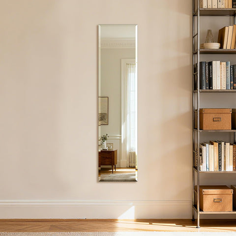 Ruomeng frameless full-length mirror mounted vertically showing clear reflection for outfit checks
