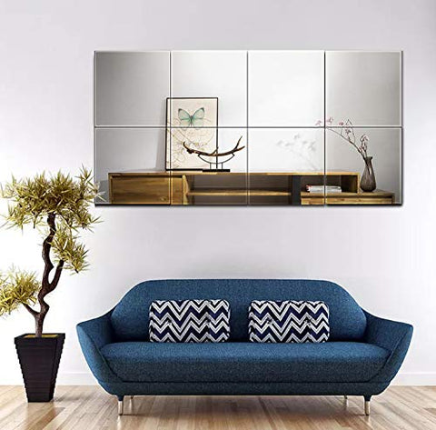 Ruomeng frameless mirror tiles showing a full-body view in vanity area