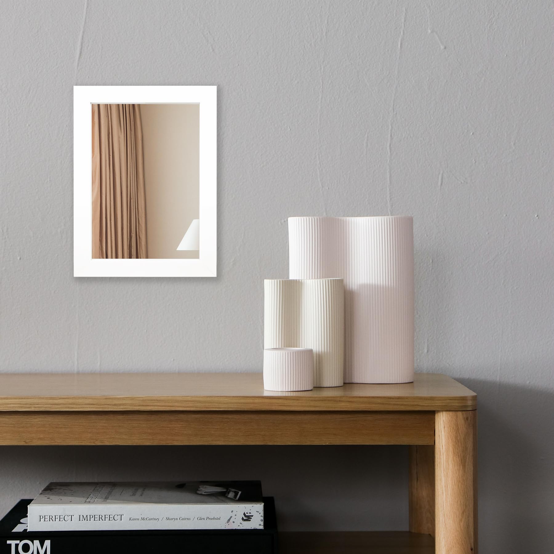 Ruomeng 12x16 white frame mirror above a dresser for vanity use