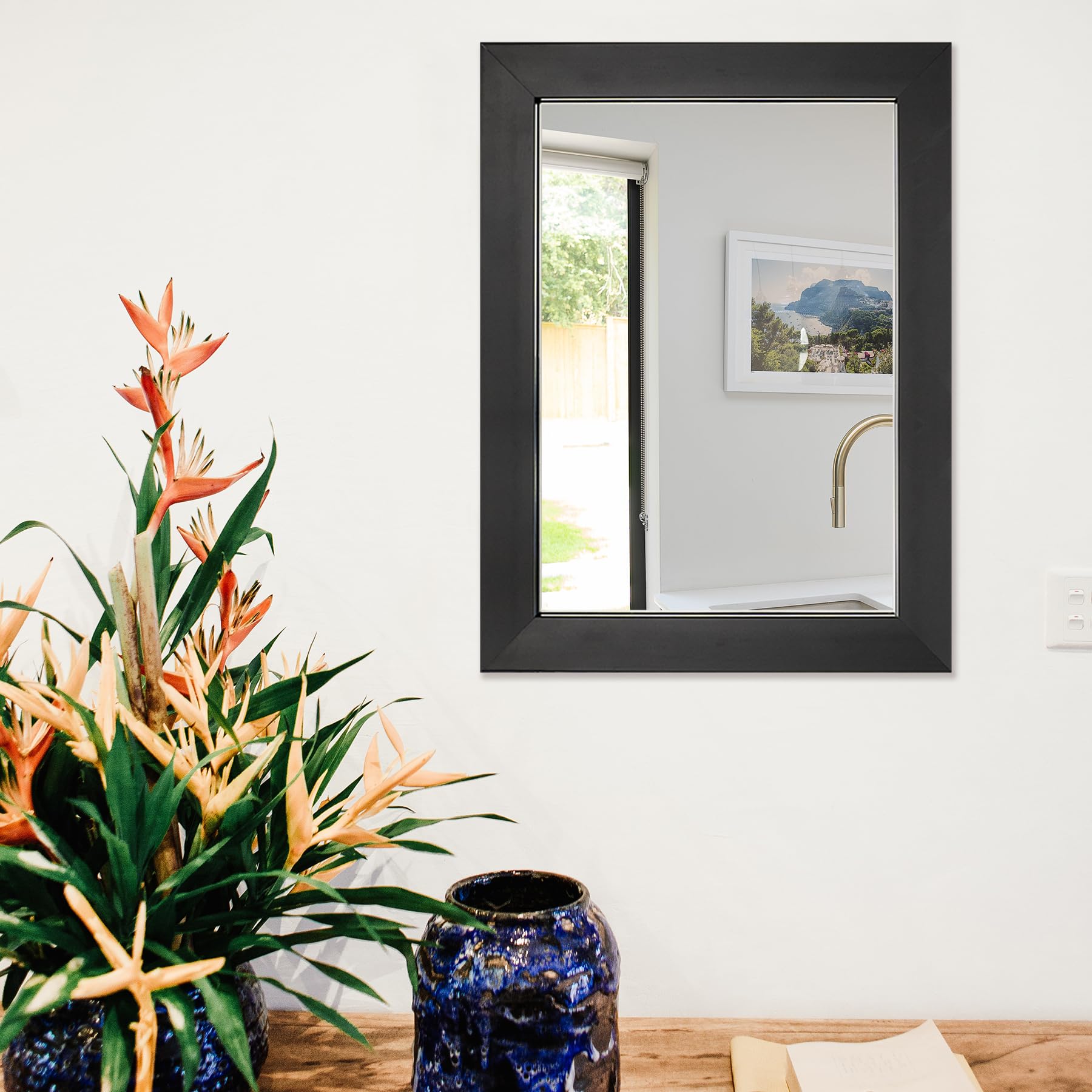 Ruomeng 12x16 wall mirror in black frame for entryway brightness