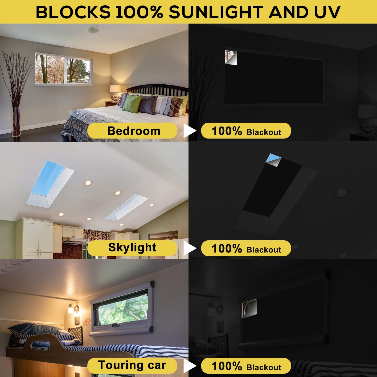 RUseeN portable blackout shades unfolded on a window for complete light blocking.