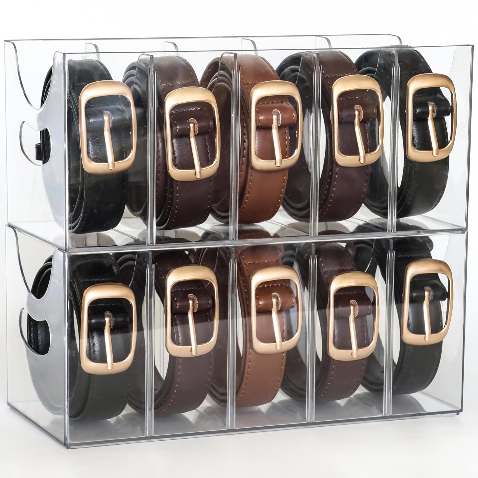 Rusnugic belt organizer with 5 compartments keeps belts neatly separated.