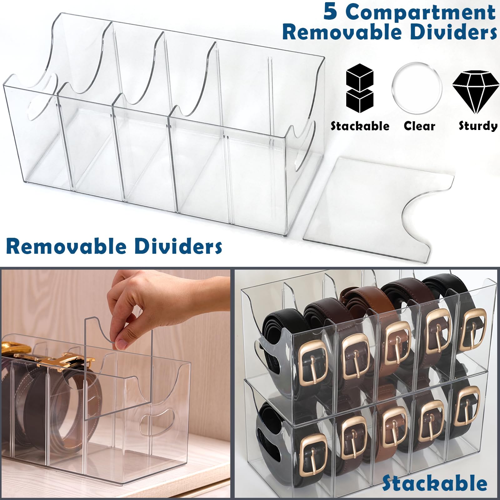 Rusnugic belt organizer removable dividers offer flexible storage for accessories.