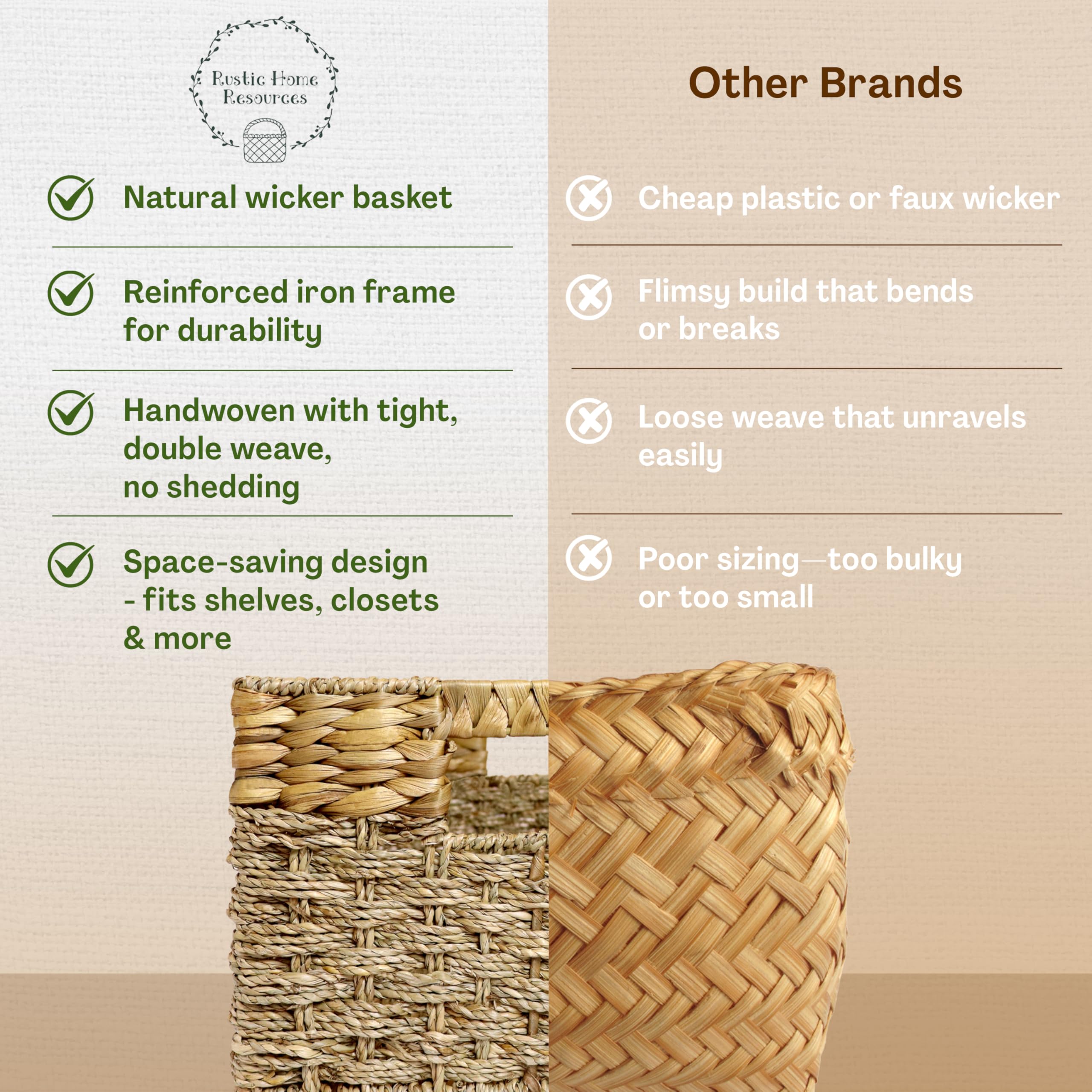 Rustic Home Resources care-ready basket is easy to spot-clean with a damp cloth