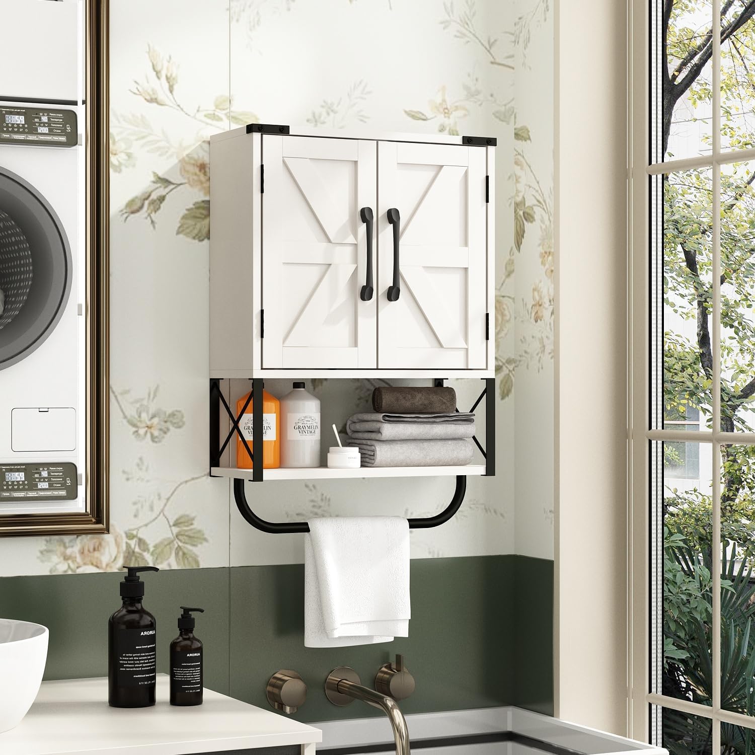 Versatile placement above the toilet or in living areas for extra storage