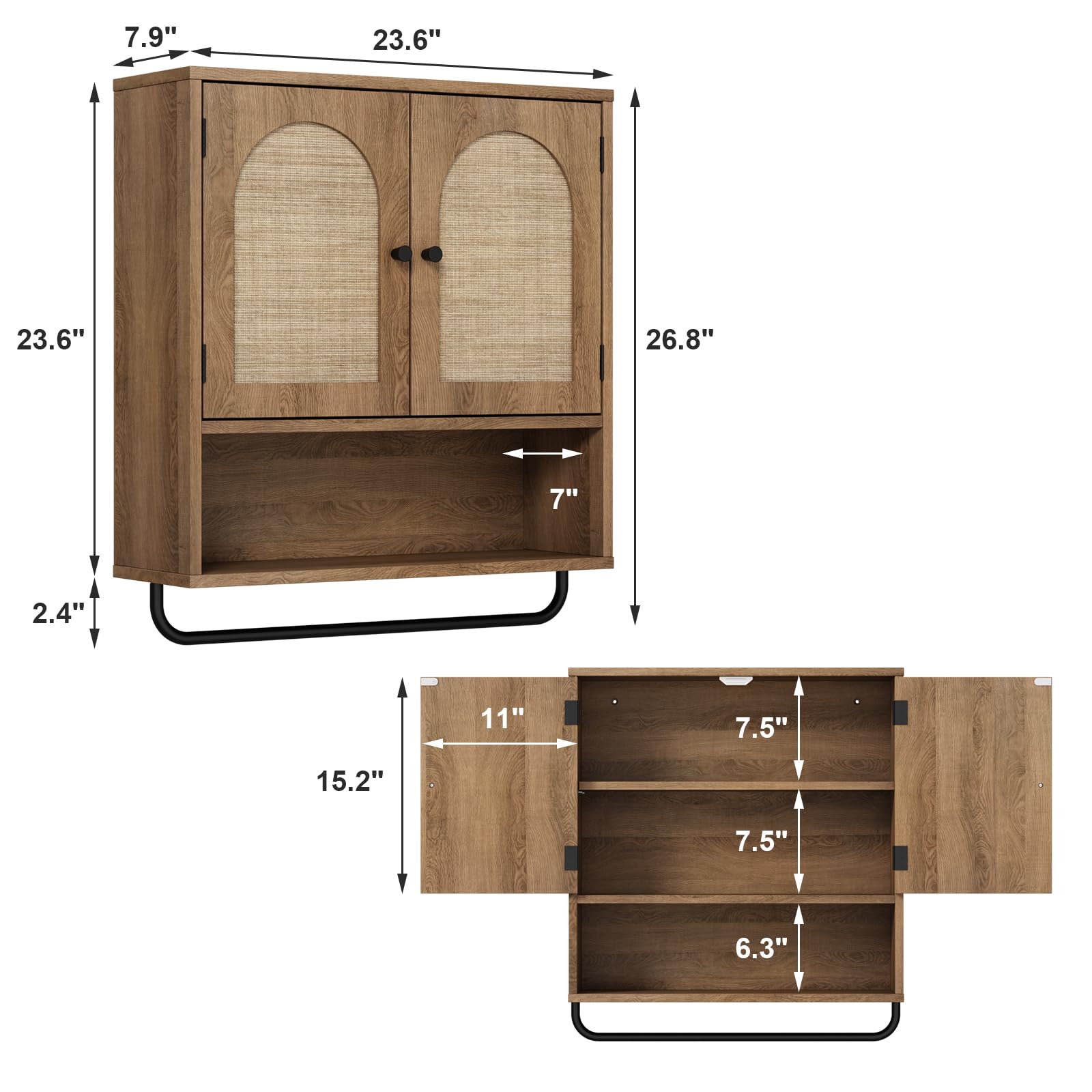 RUSTOWN boho bathroom storage above the toilet adds warm, practical space.
