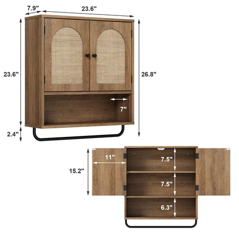 RUSTOWN boho bathroom storage above the toilet adds warm, practical space.