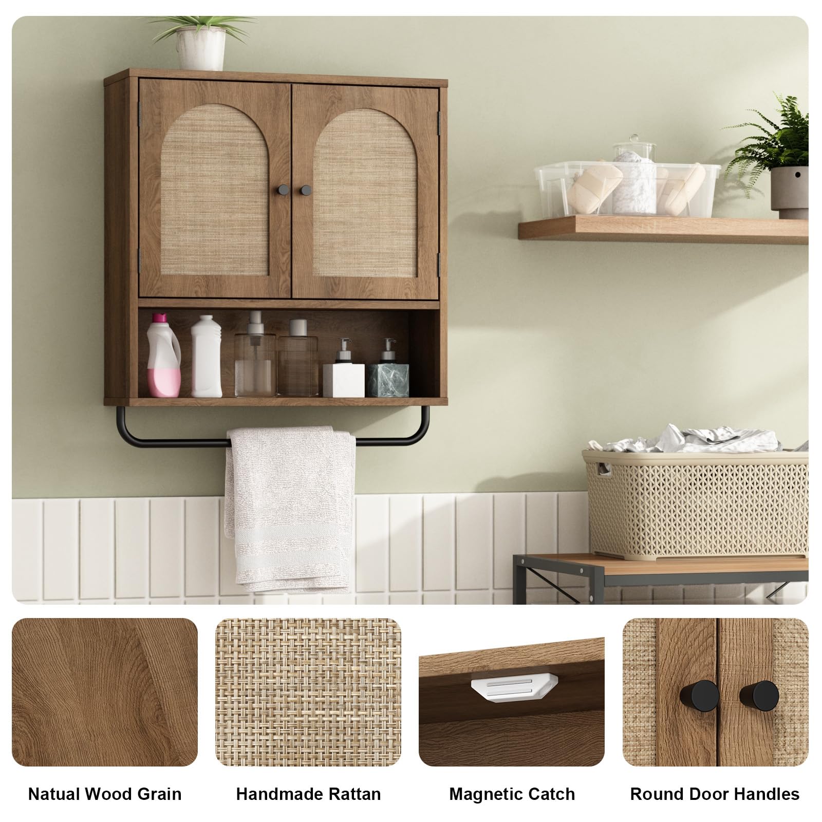 RUSTOWN removable towel bar supports flexible bathroom organization.