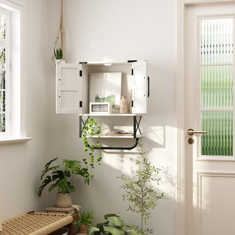 Space-saving bathroom storage helps keep floors clean and rooms organized