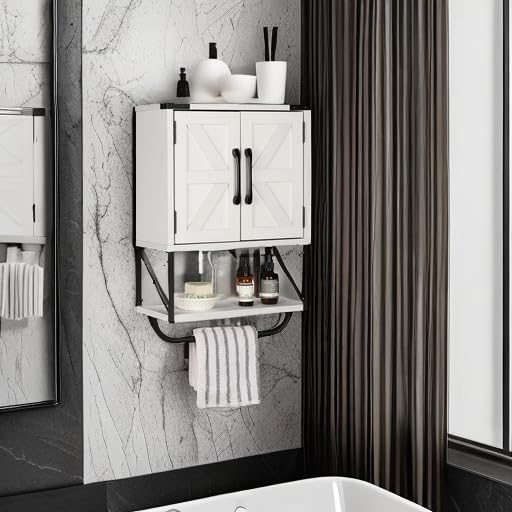 Sturdy wood and metal construction ensures durable wall-mounted installation