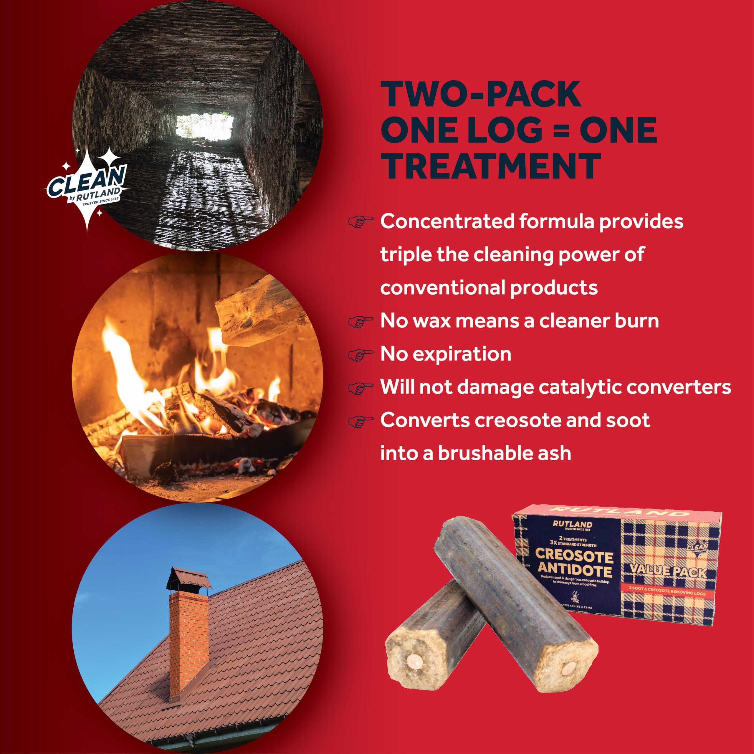 Rutland Creosote Antidote placed in fire to help manage creosote buildup.