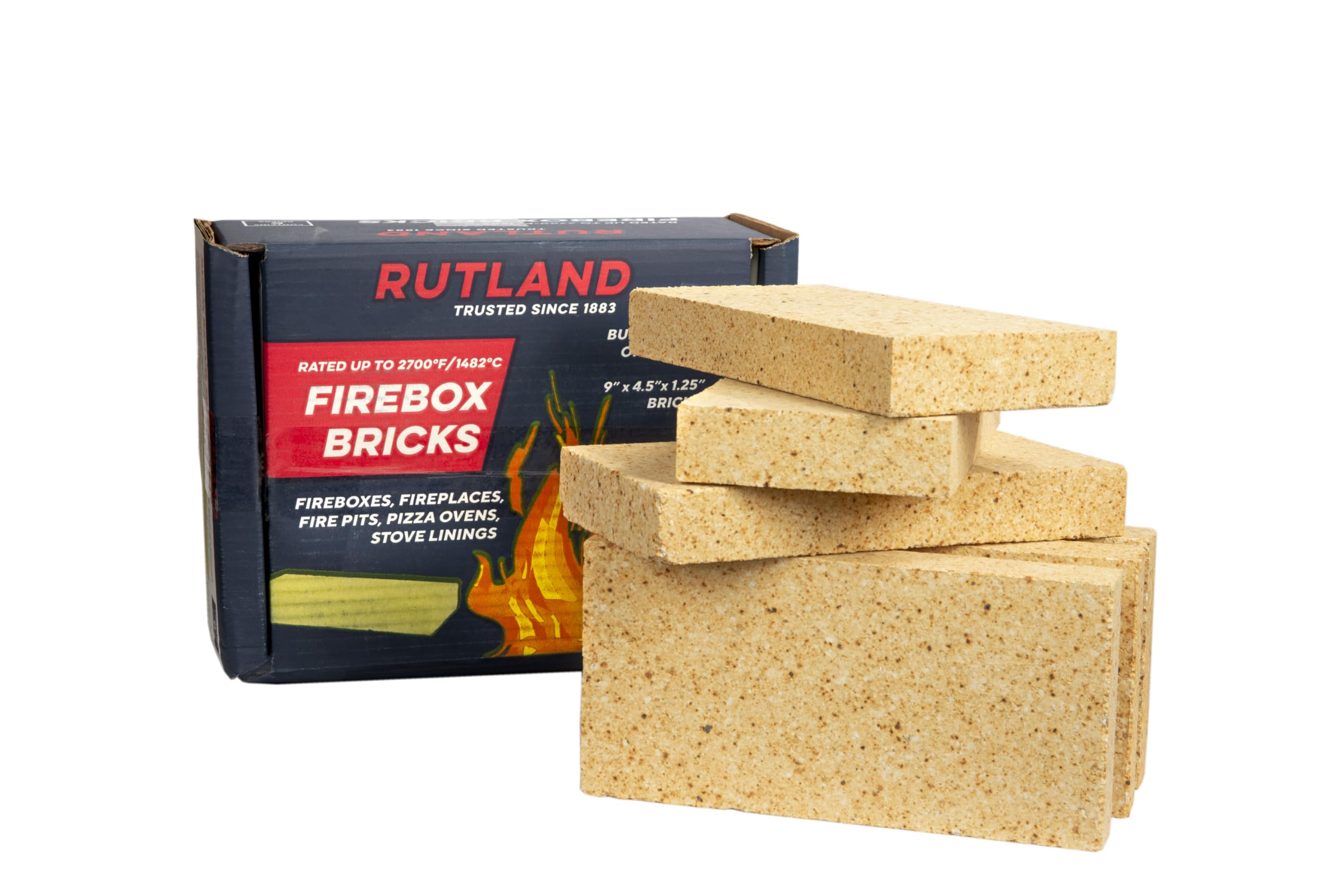 Rutland Fire Bricks tan 6-pack seen in a firebox for replacement.
