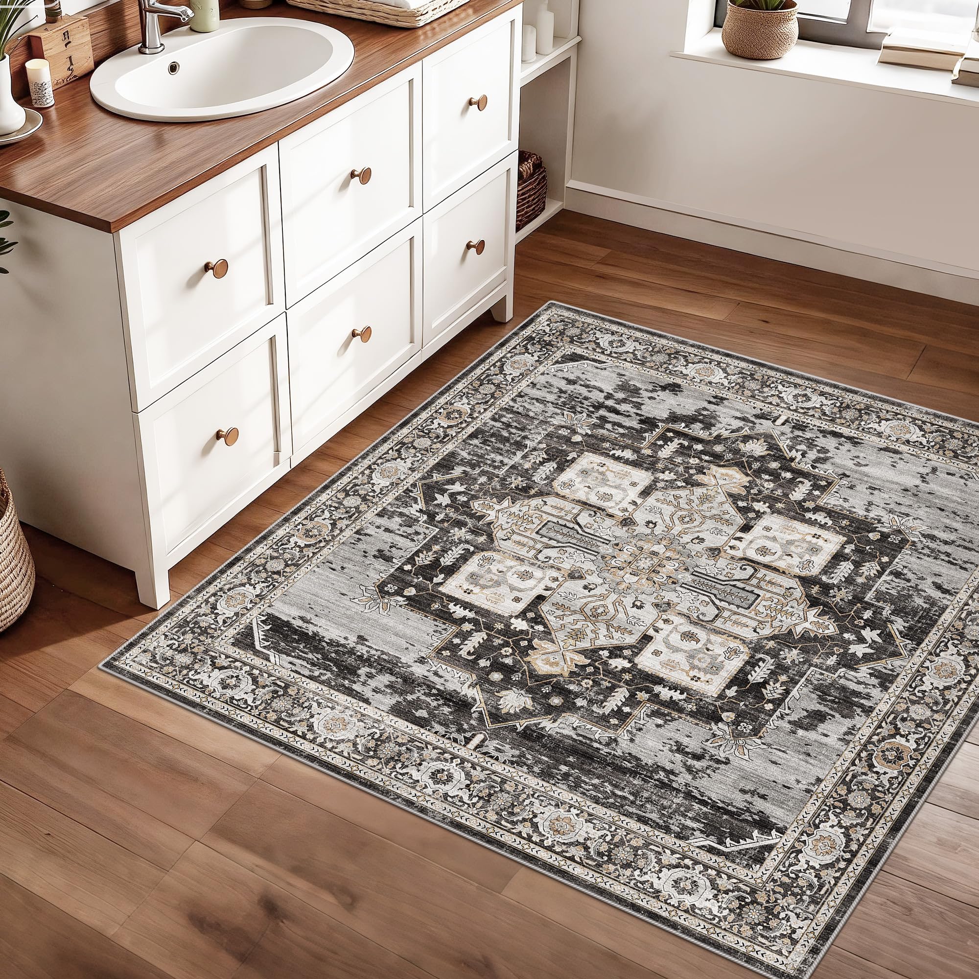 RUUGME 3x3 square rug with non-slip backing for safety.