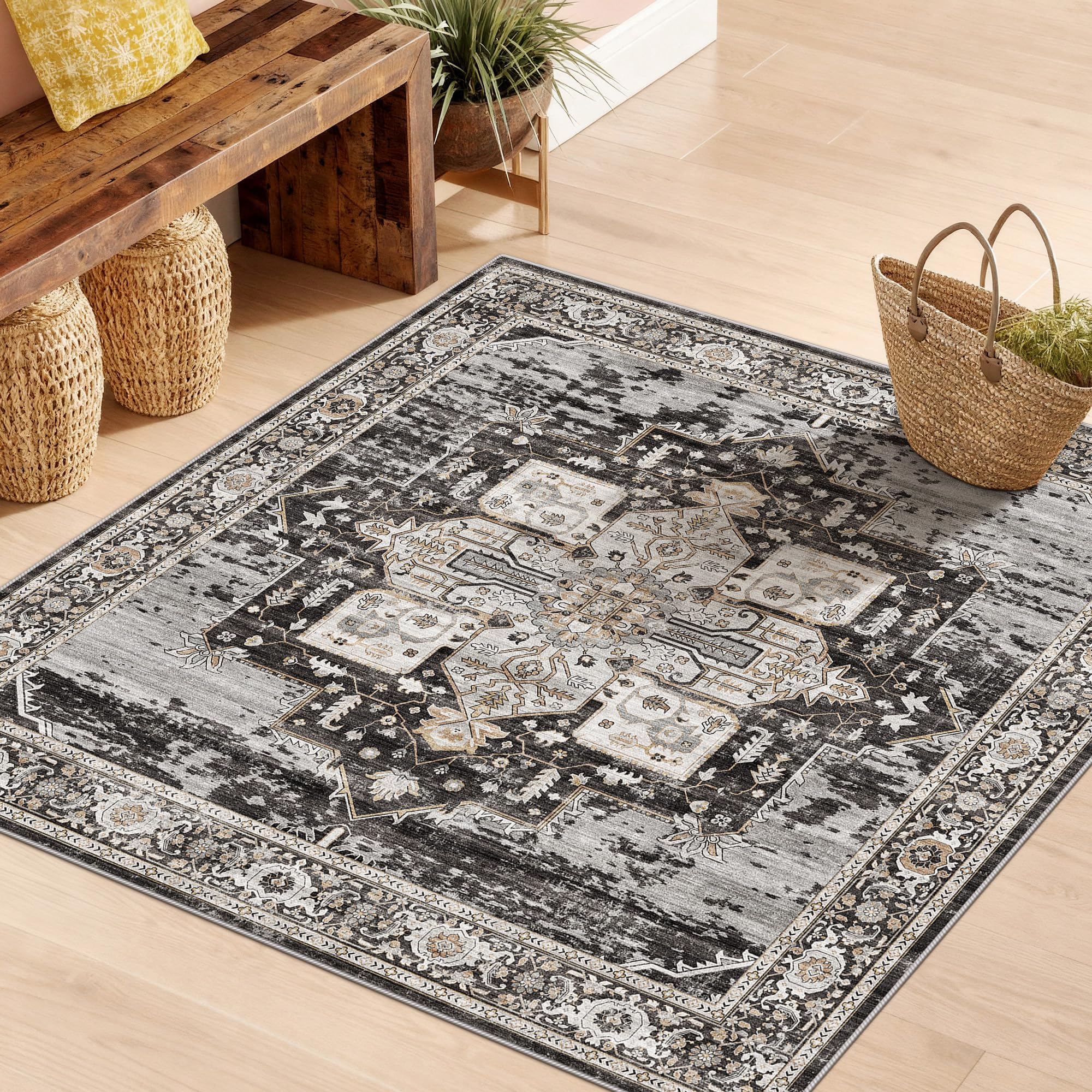 RUUGME 3x3 square rug close-up shows stain-resistant fibers.