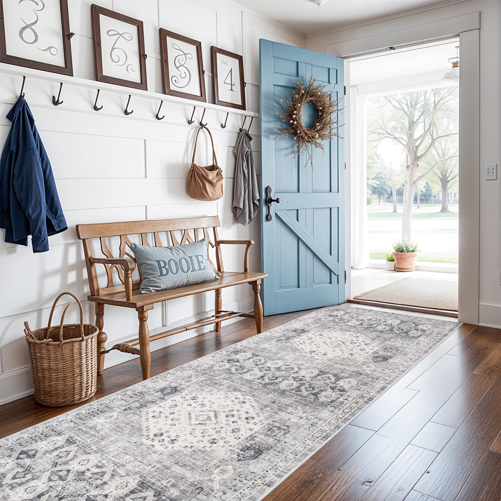 RUUGME rug 2'6x12 grey close-up non-slip backing for safety