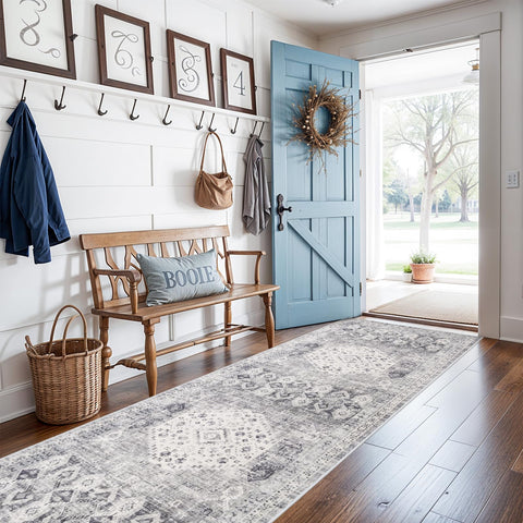 RUUGME rug 2'6x12 grey close-up non-slip backing for safety