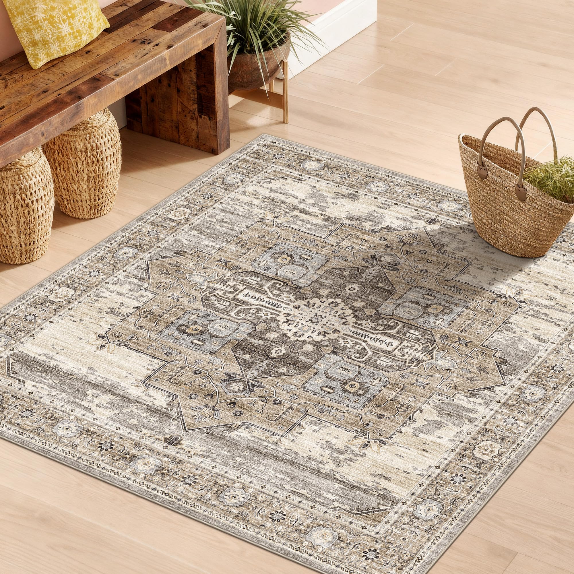 RUUGME Soft 3x3 rug beige close-up weave highlights durable fibers for daily use
