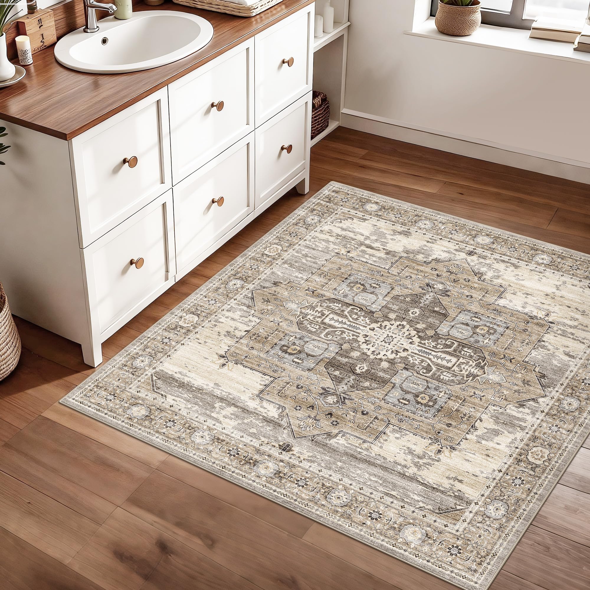RUUGME Soft 3x3 rug beige living room setup complements modern decor