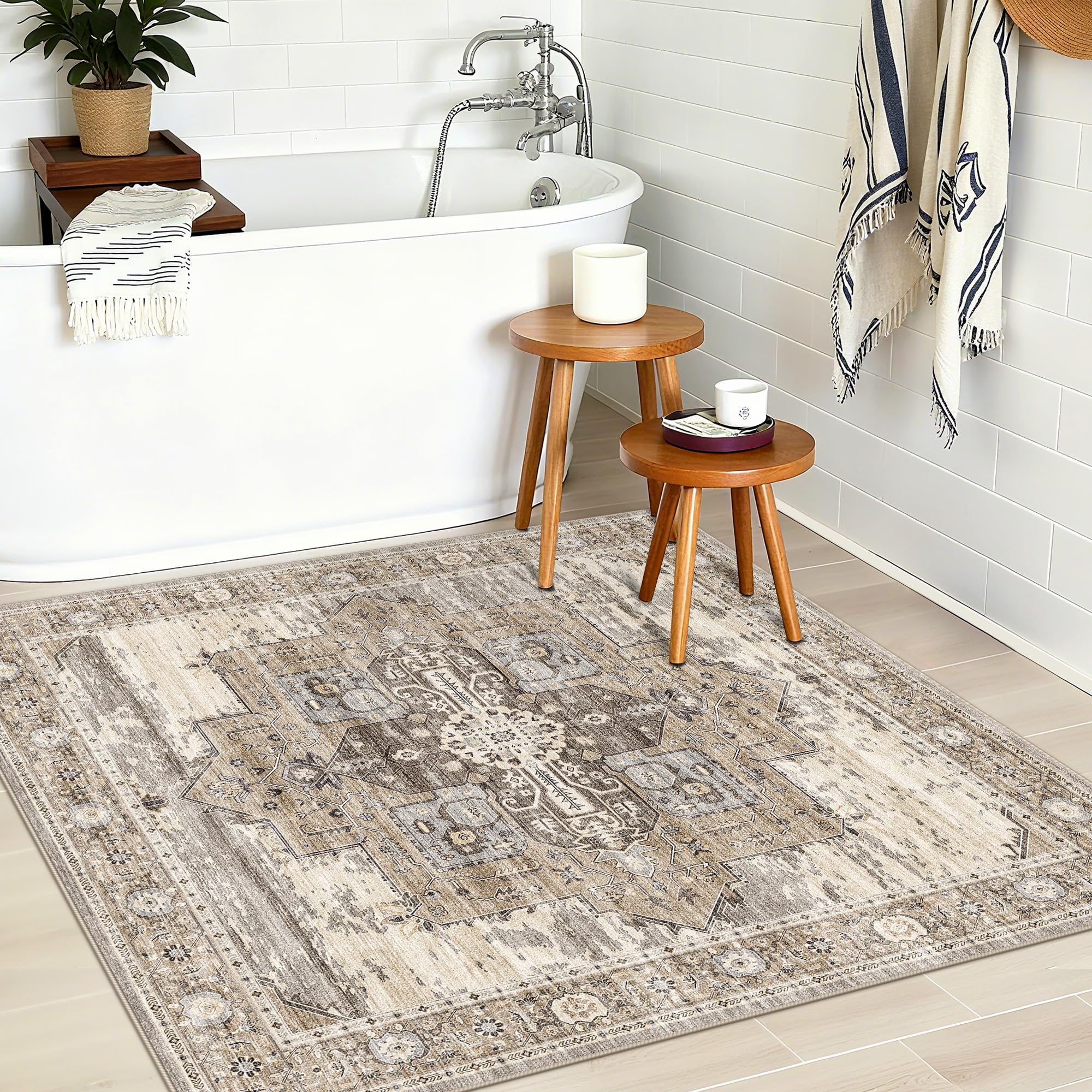 RUUGME Soft 3x3 rug beige non-slip backing enhances floor stability