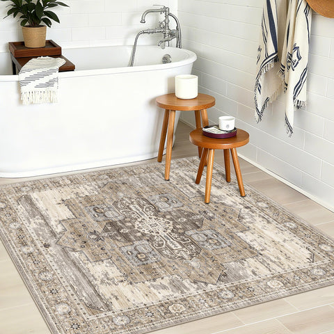RUUGME Soft 3x3 rug beige non-slip backing enhances floor stability