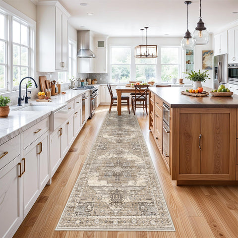 RUUGME washable 3X12 runner rug with non-slip backing improves kitchen safety.