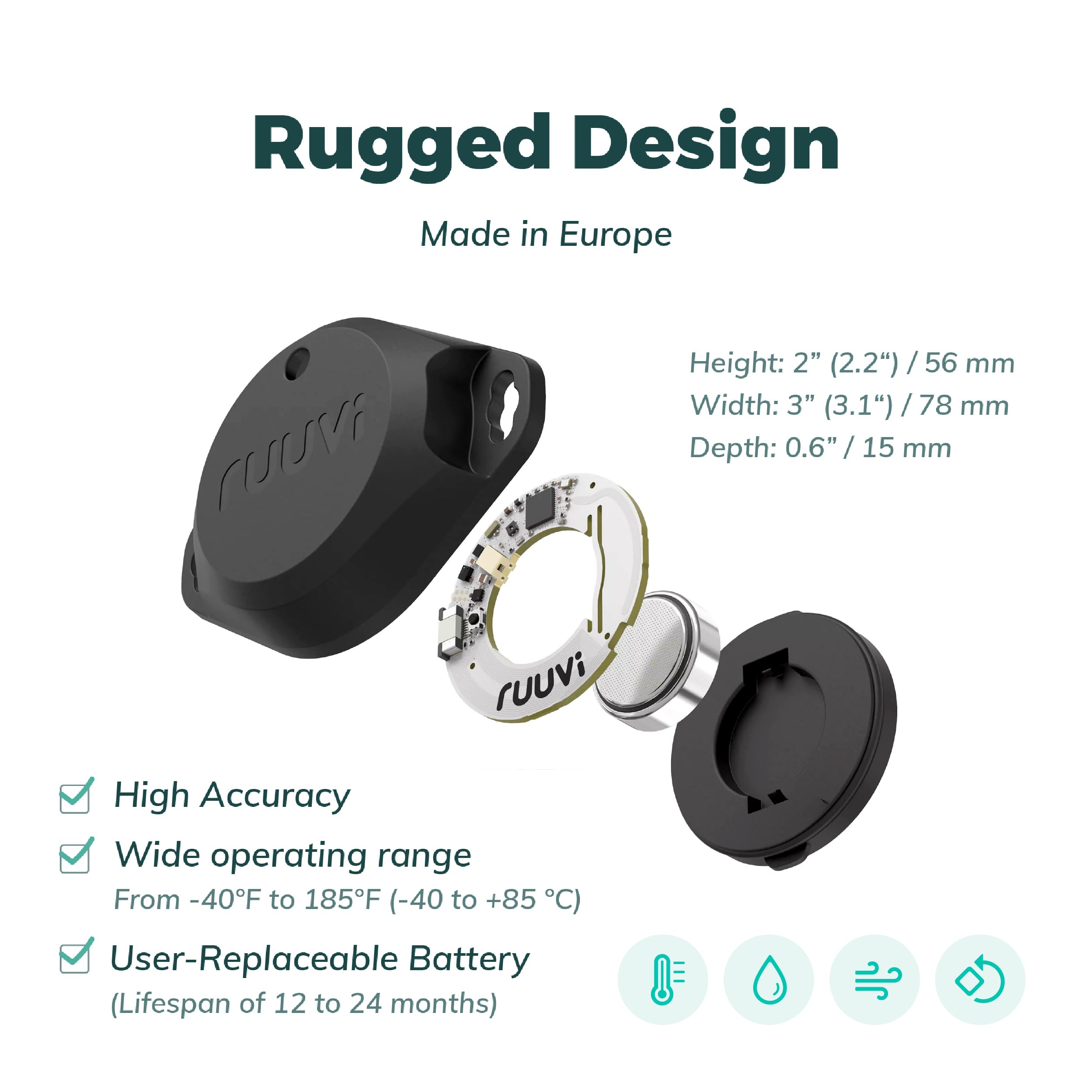 RuuviTag Pro humidity sensor helps monitor indoor comfort and moisture trends.