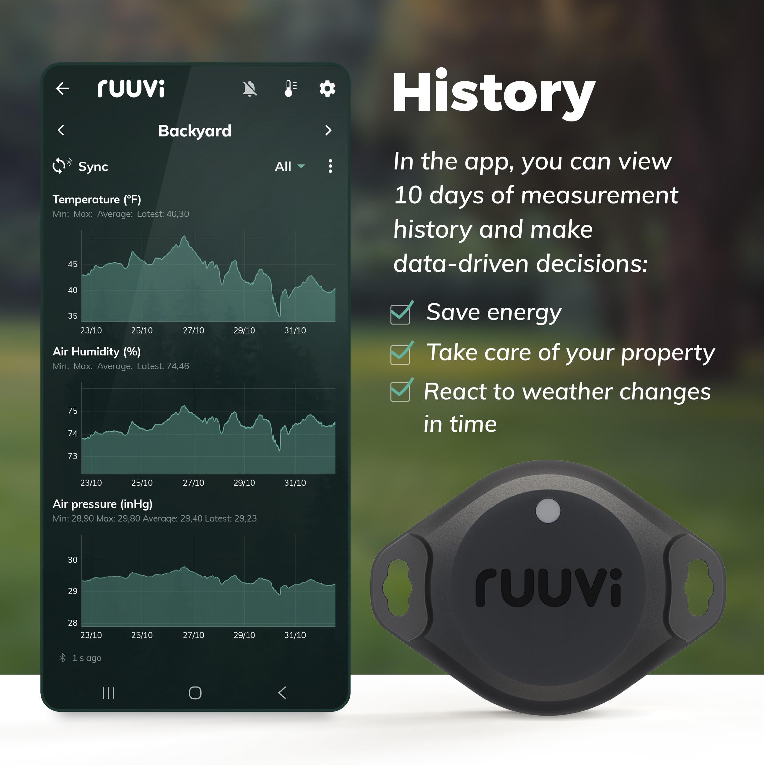 RuuviTag Pro motion detection captures activity for security and data logs.