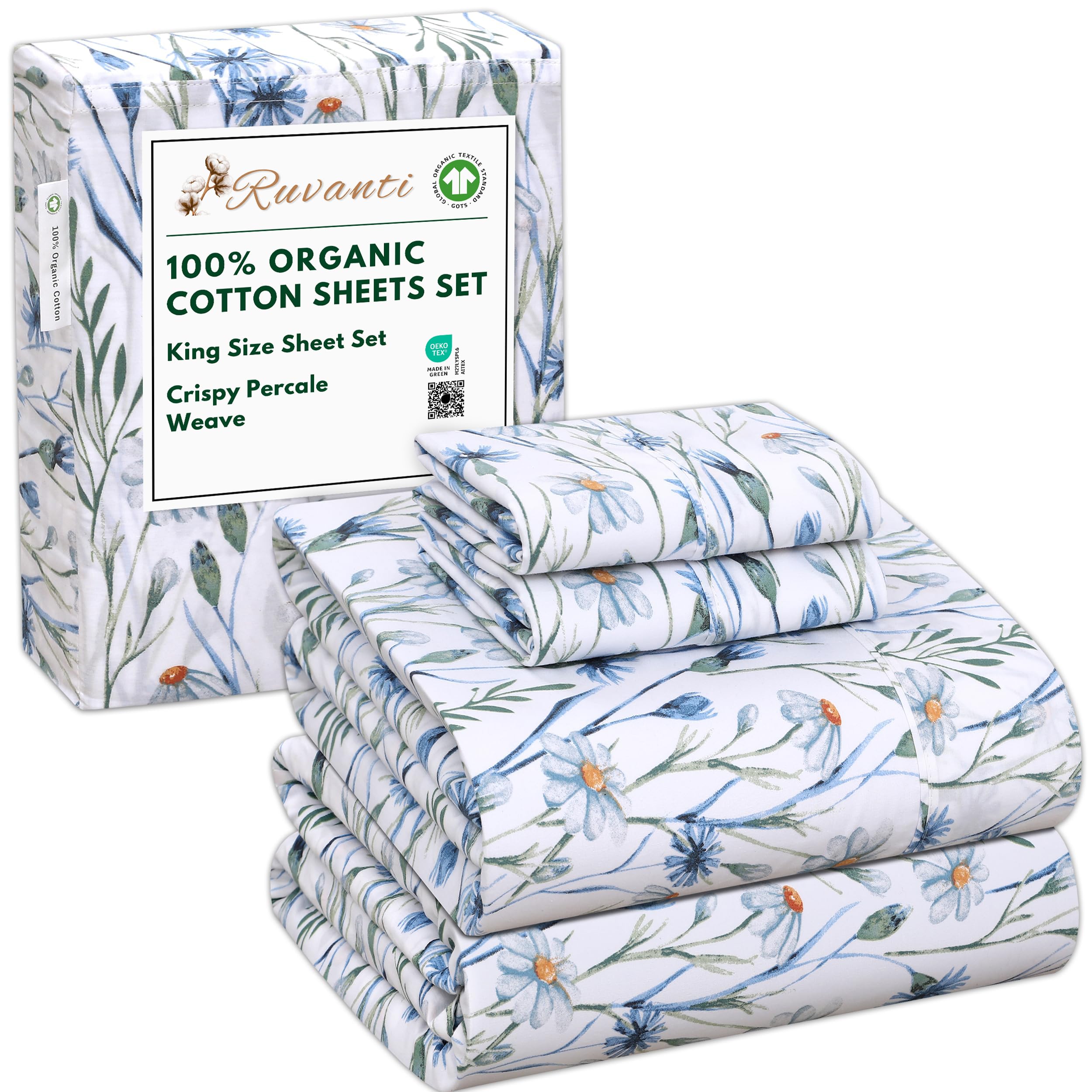 RUVANTI Daisy Bud sheets with peach-finish close-up for soft nightly comfort.
