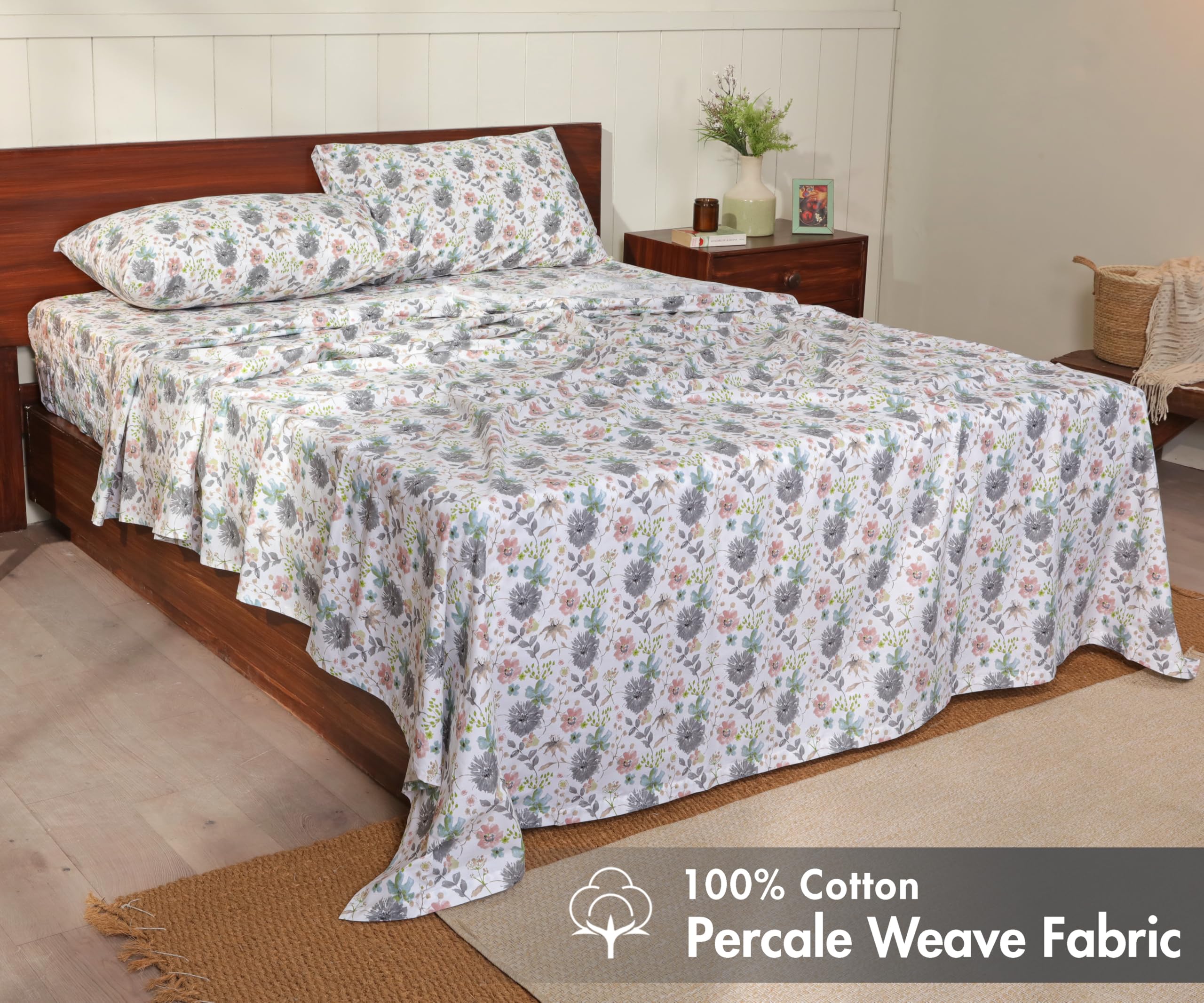 RUVANTI dandelion field floral design adds fresh bedroom style.
