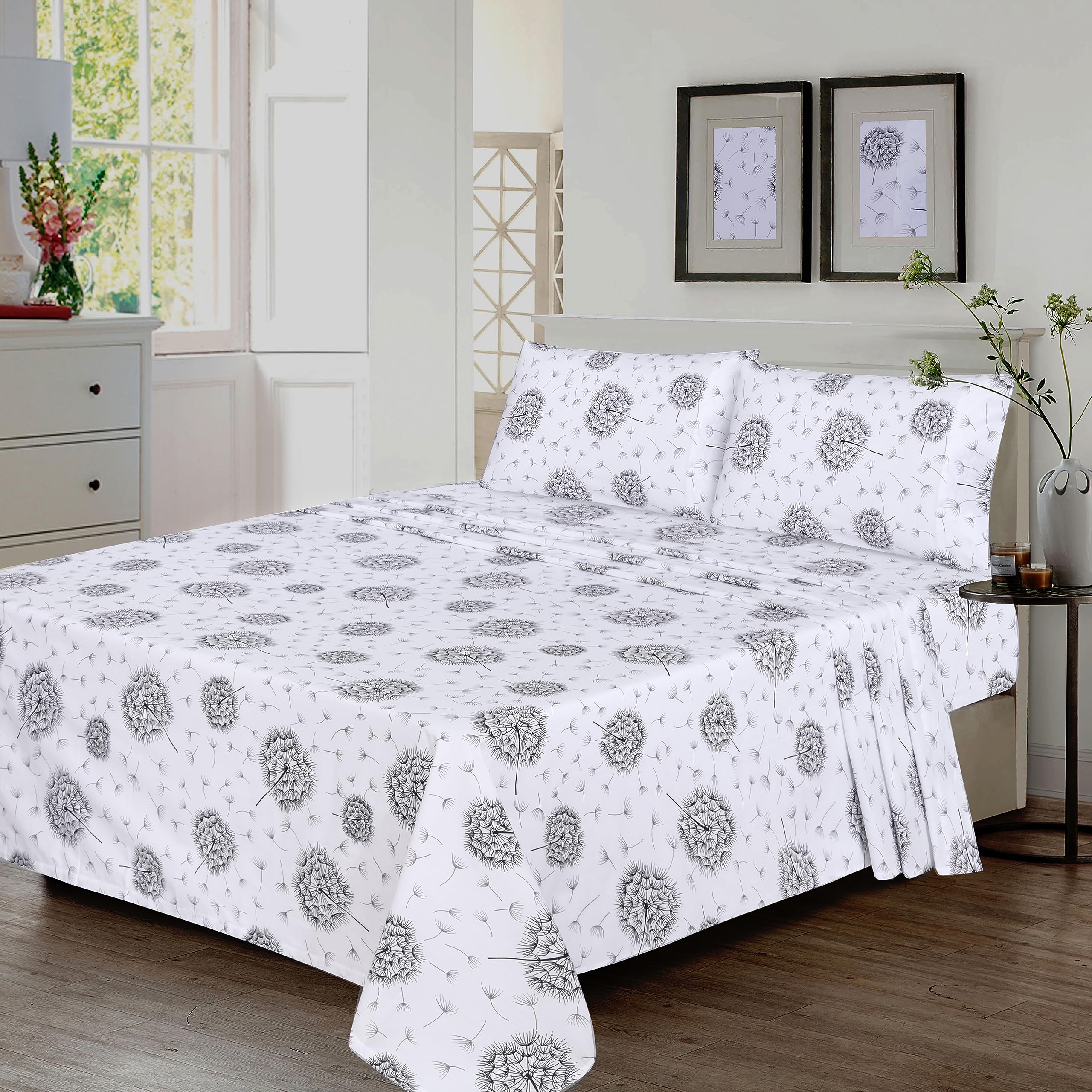 RUVANTI Dandelion Percale Fitted Sheet provides a secure 16-inch deep-pocket fit.