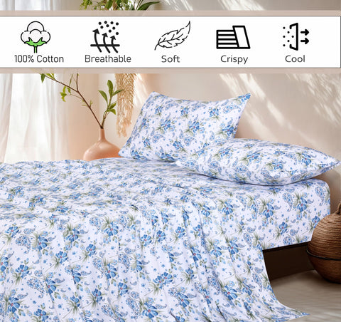 RUVANTI flat sheet and pillowcases arranged to show coordinated set.