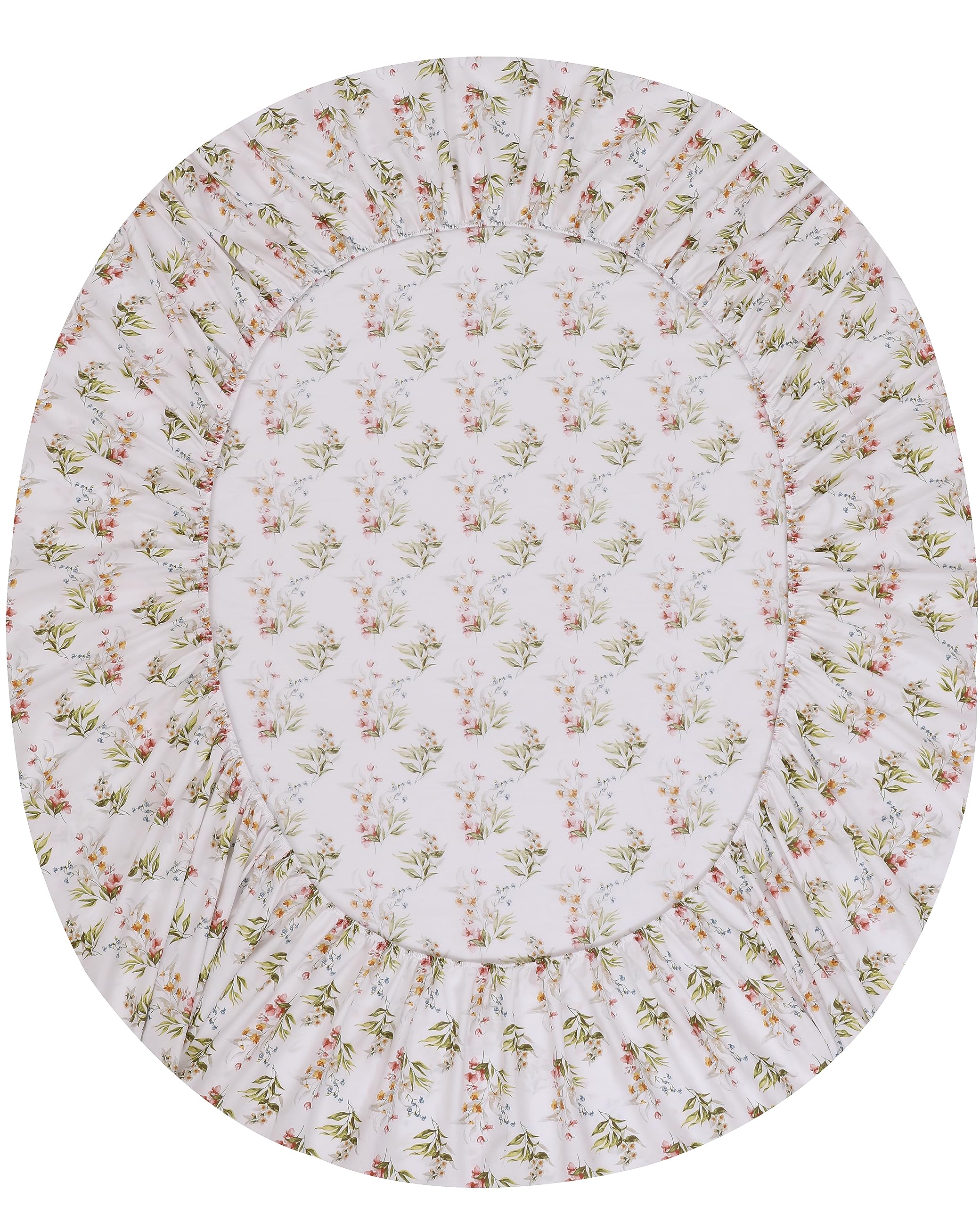 RUVANTI Floral Bliss bed layering shows crisp percale texture