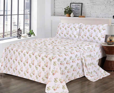 RUVANTI Floral Bliss Sheets 16-inch pocket shown for secure deep-fit on mattress.