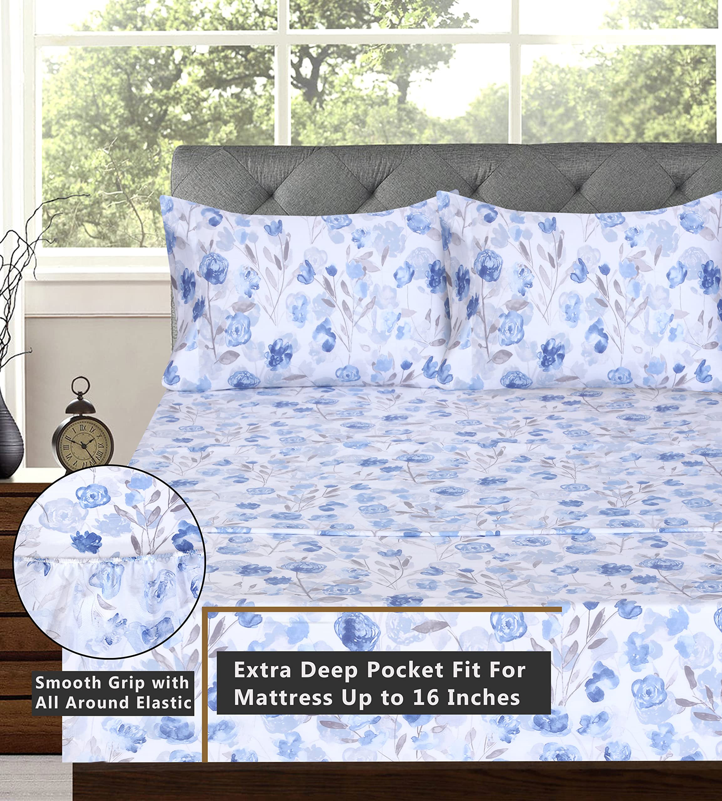 RUVANTI king fitted sheet with a 16-inch pocket stays securely in place.