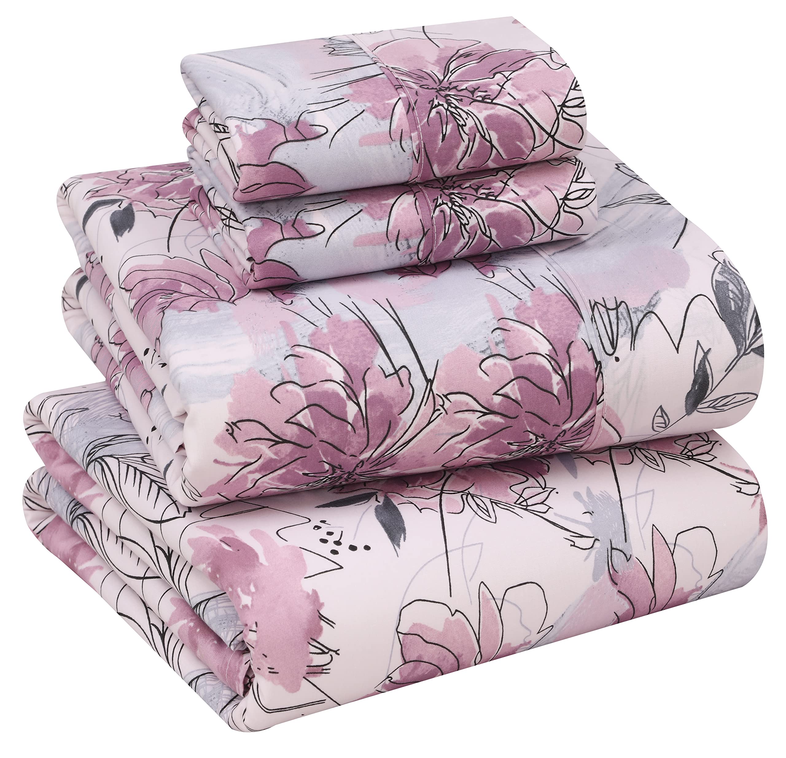 RUVANTI lilac floral percale king flat sheet offering cool, crisp comfort.