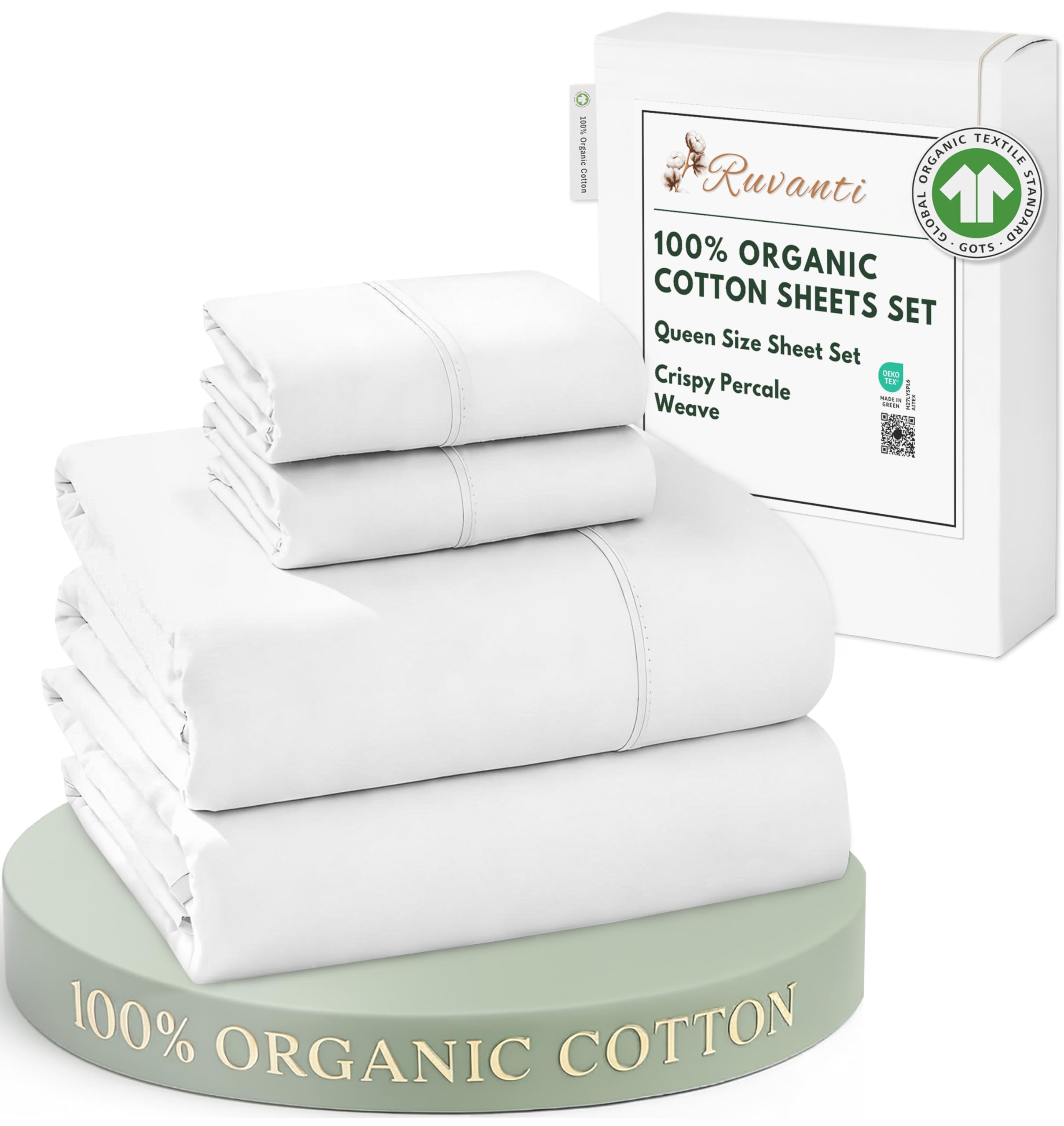 RUVANTI organic cotton sheets queen peach-finish close-up shows silky texture for restful sleep