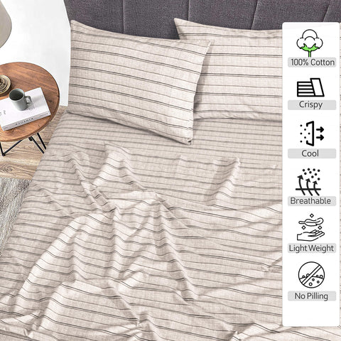 RUVANTI percale sheets floral brown stripes design with colorfast pattern