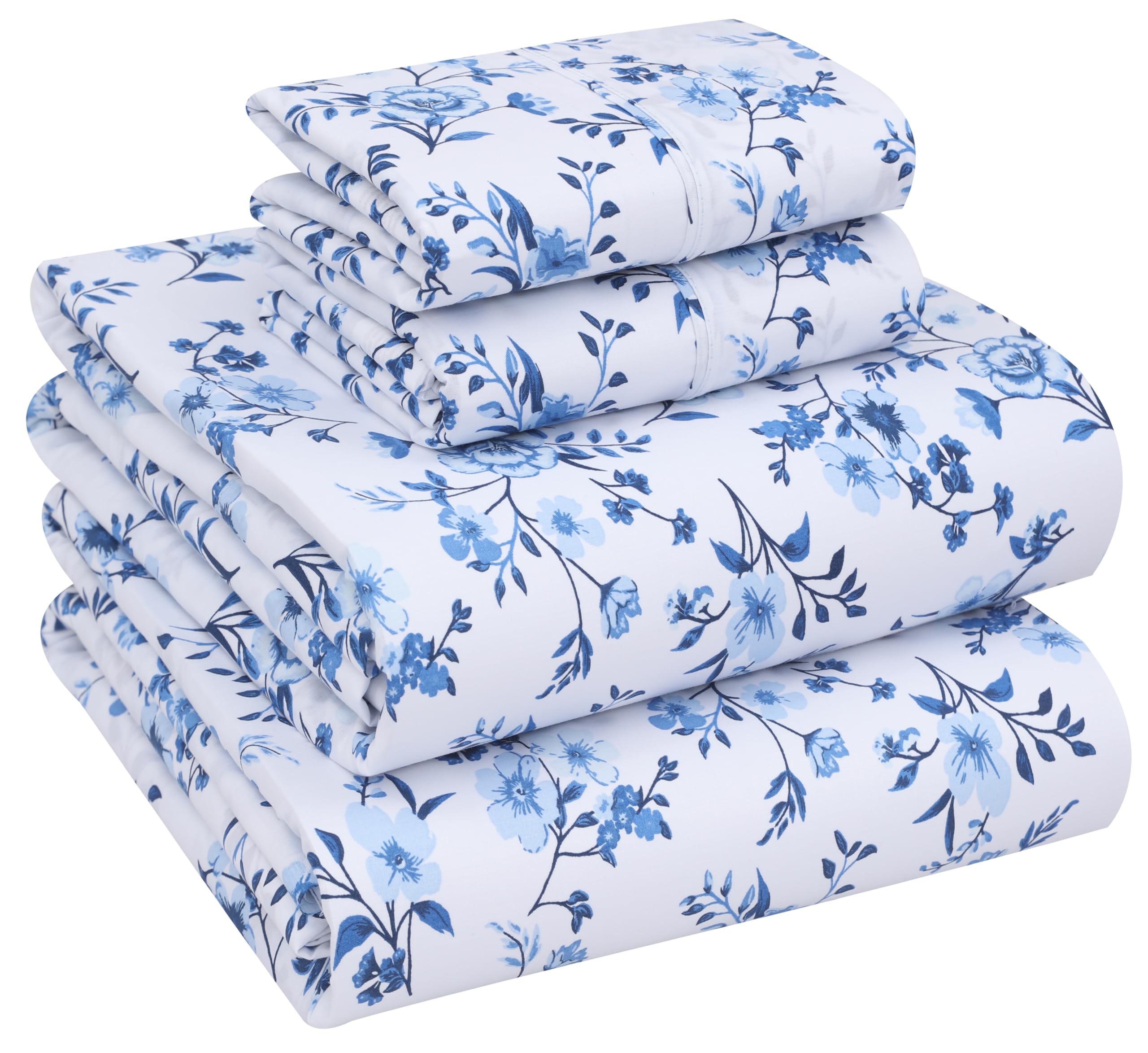 RUVANTI percale sheets flat-view with floral design for crisp, breathable sleep
