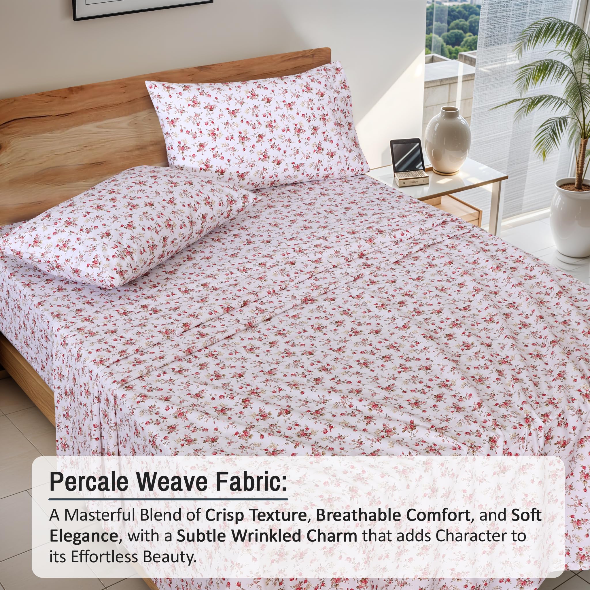 RUVANTI percale deep-pocket fit shows secure stay-put design.