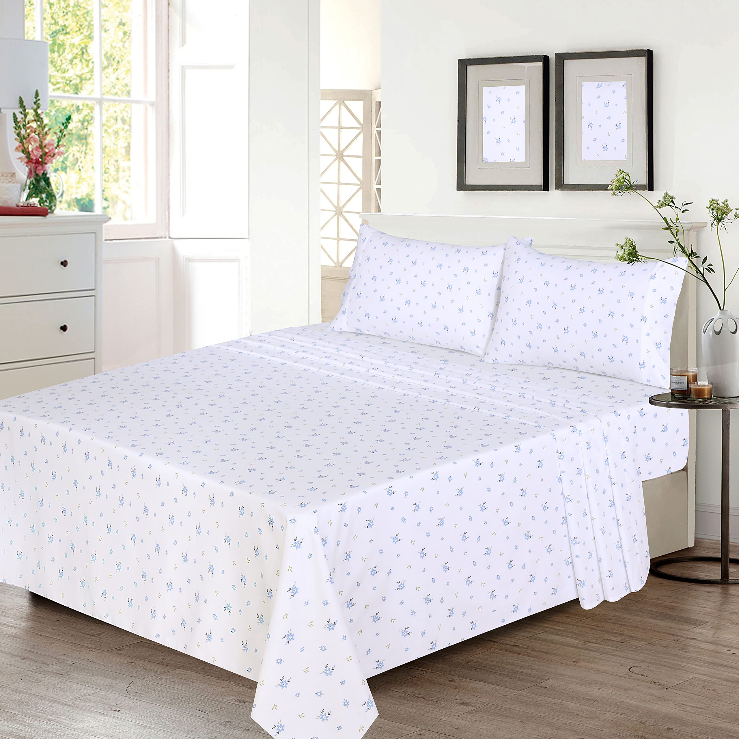 RUVANTI percale king fitted sheet with 16-pocket secures a snug, stay-put fit
