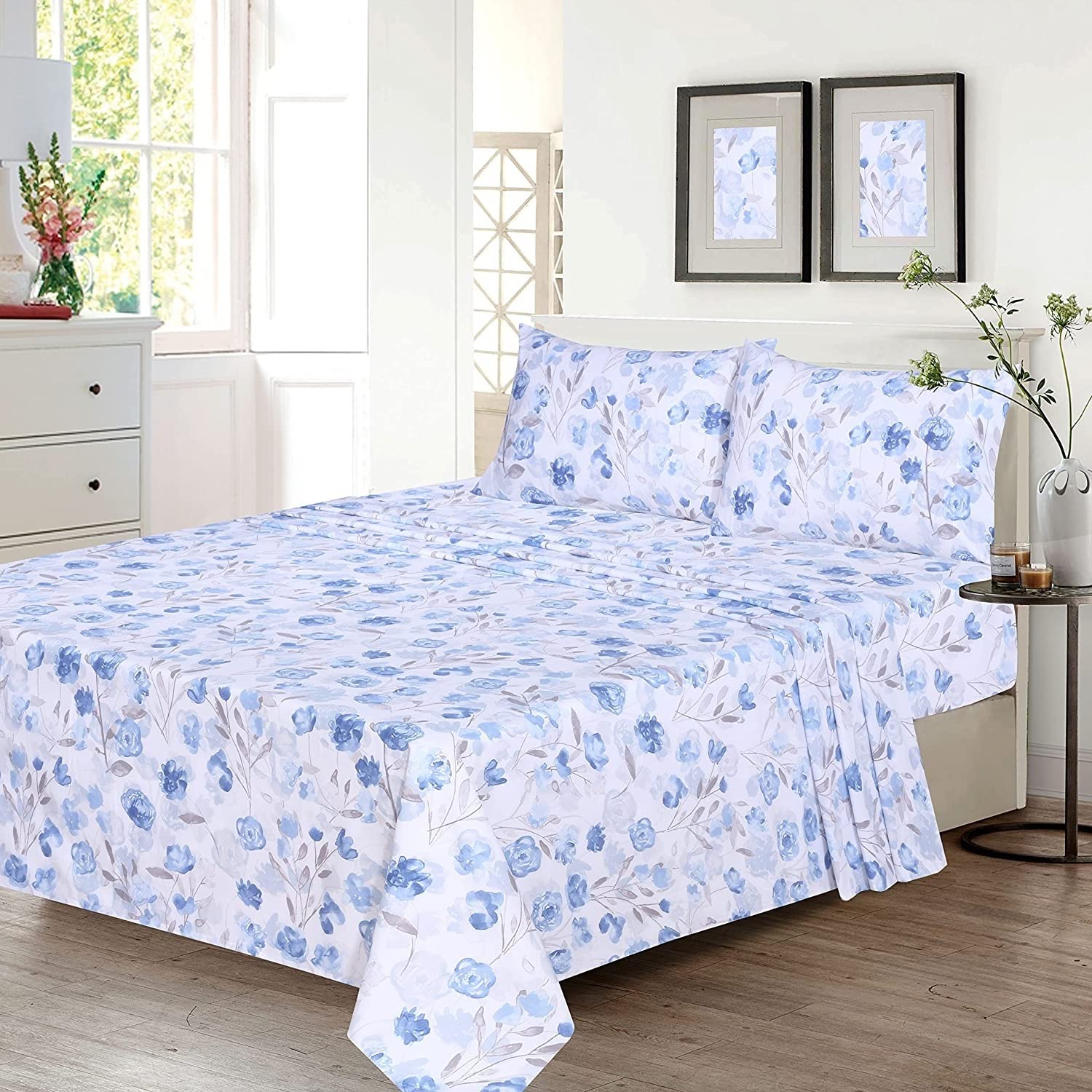 RUVANTI queen percale fitted sheet with 16-inch pocket for secure fit.