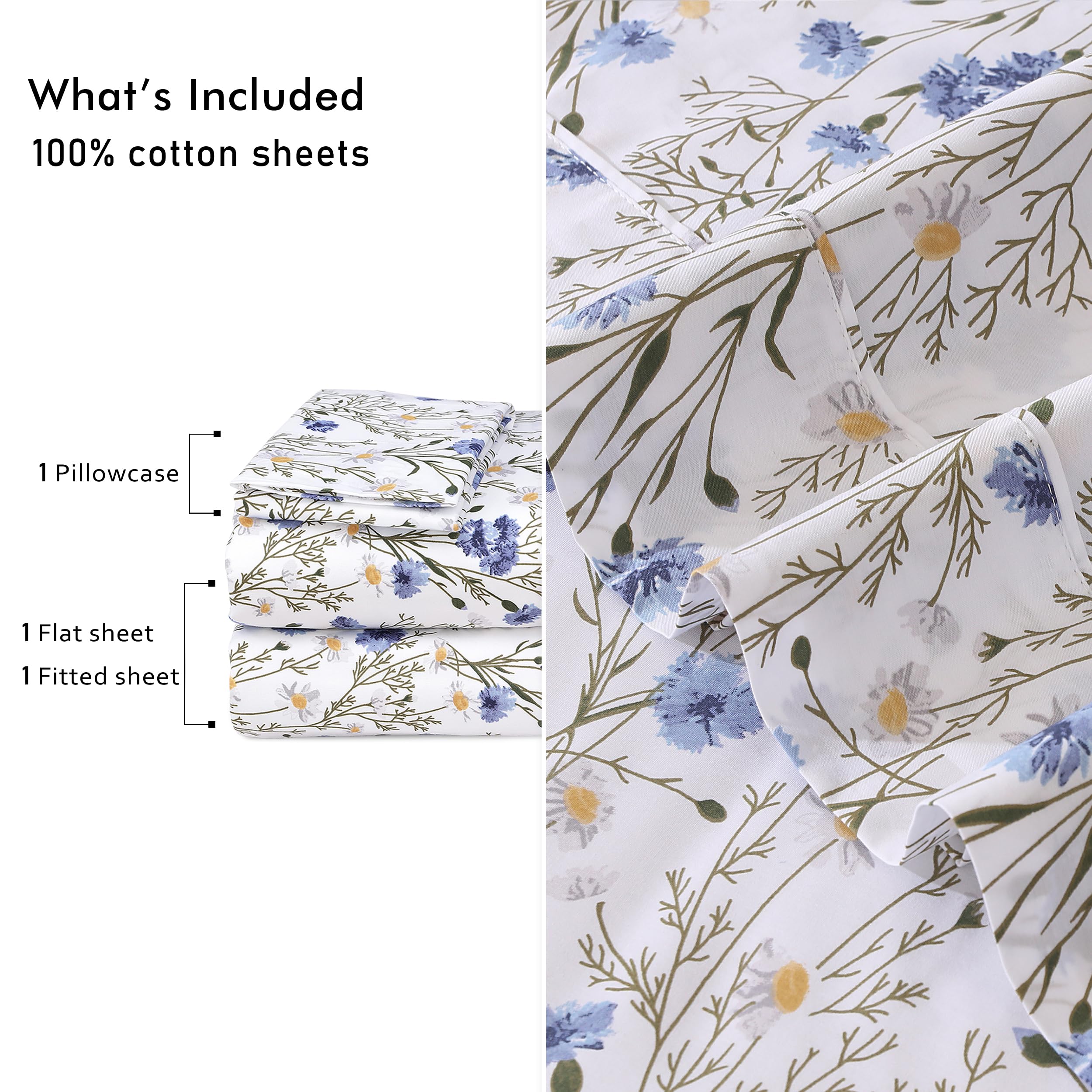 RUVANTI Sweet Pea percale colorfast dyes keep the floral print vibrant after washes.