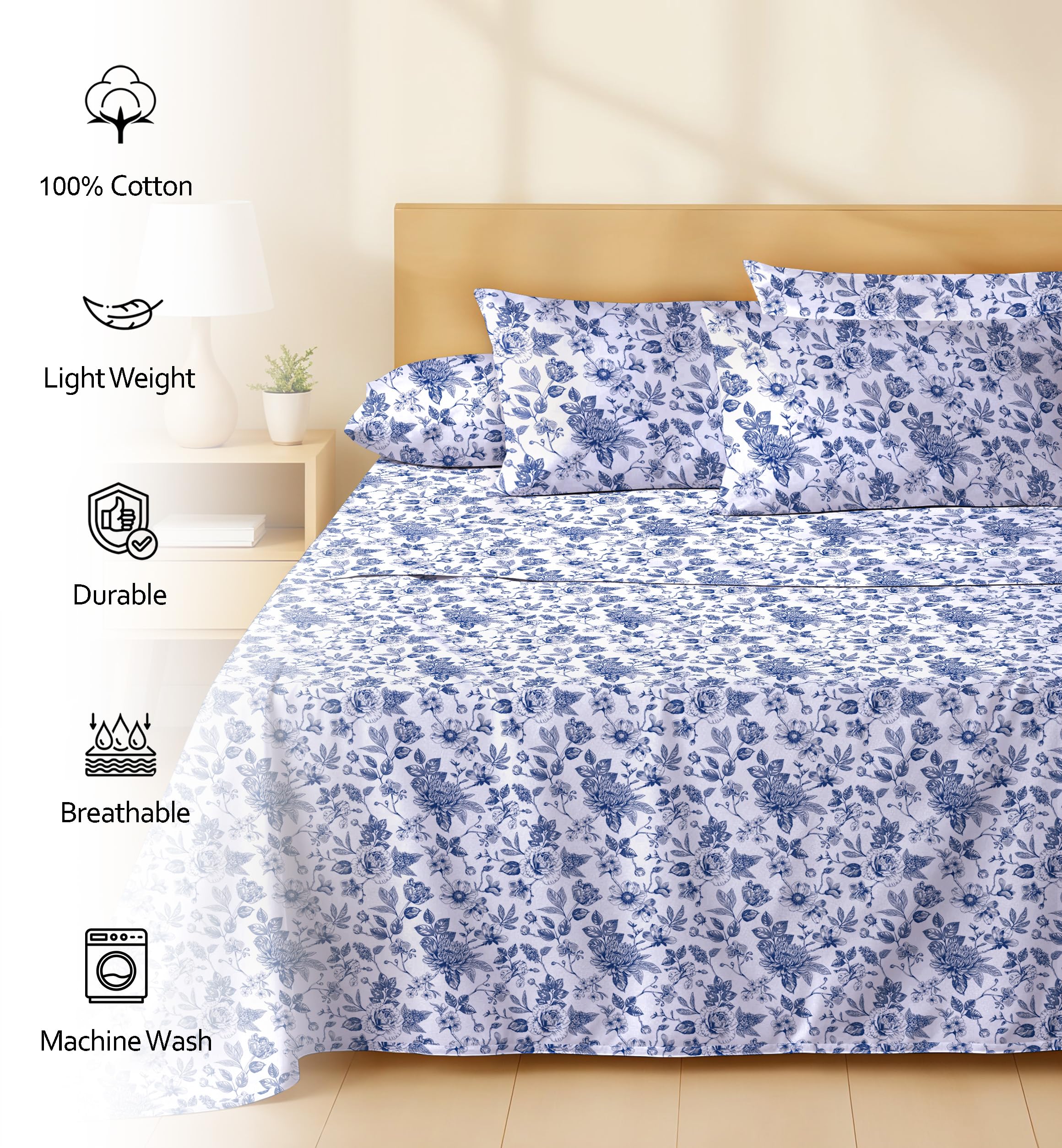 RUVANTI Wild Flower queen fitted sheet with a 16-inch deep pocket on a mattress for a secure fit.
