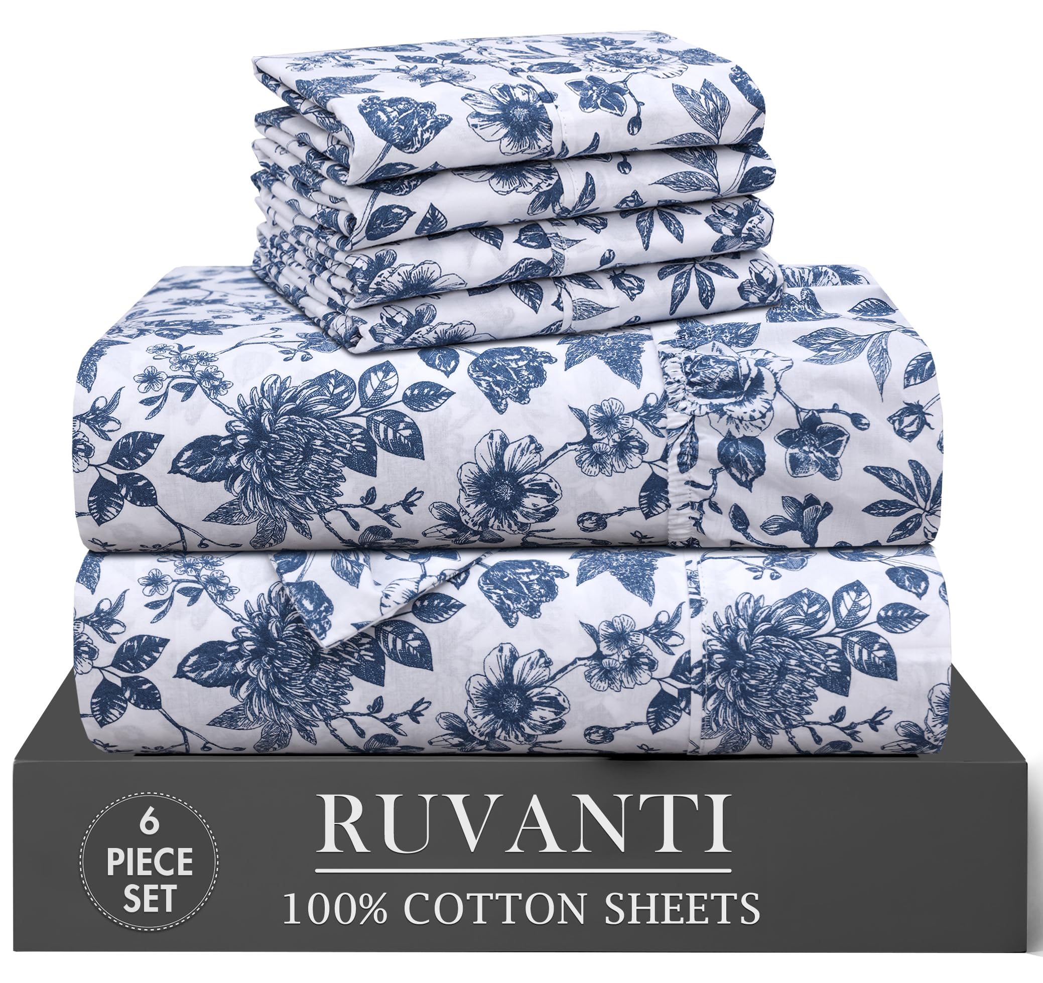 RUVANTI Wild Flower queen flat sheet shown to highlight crisp breathable percale texture.