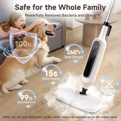 Rvwsx steam mop LED display shows steam level and status