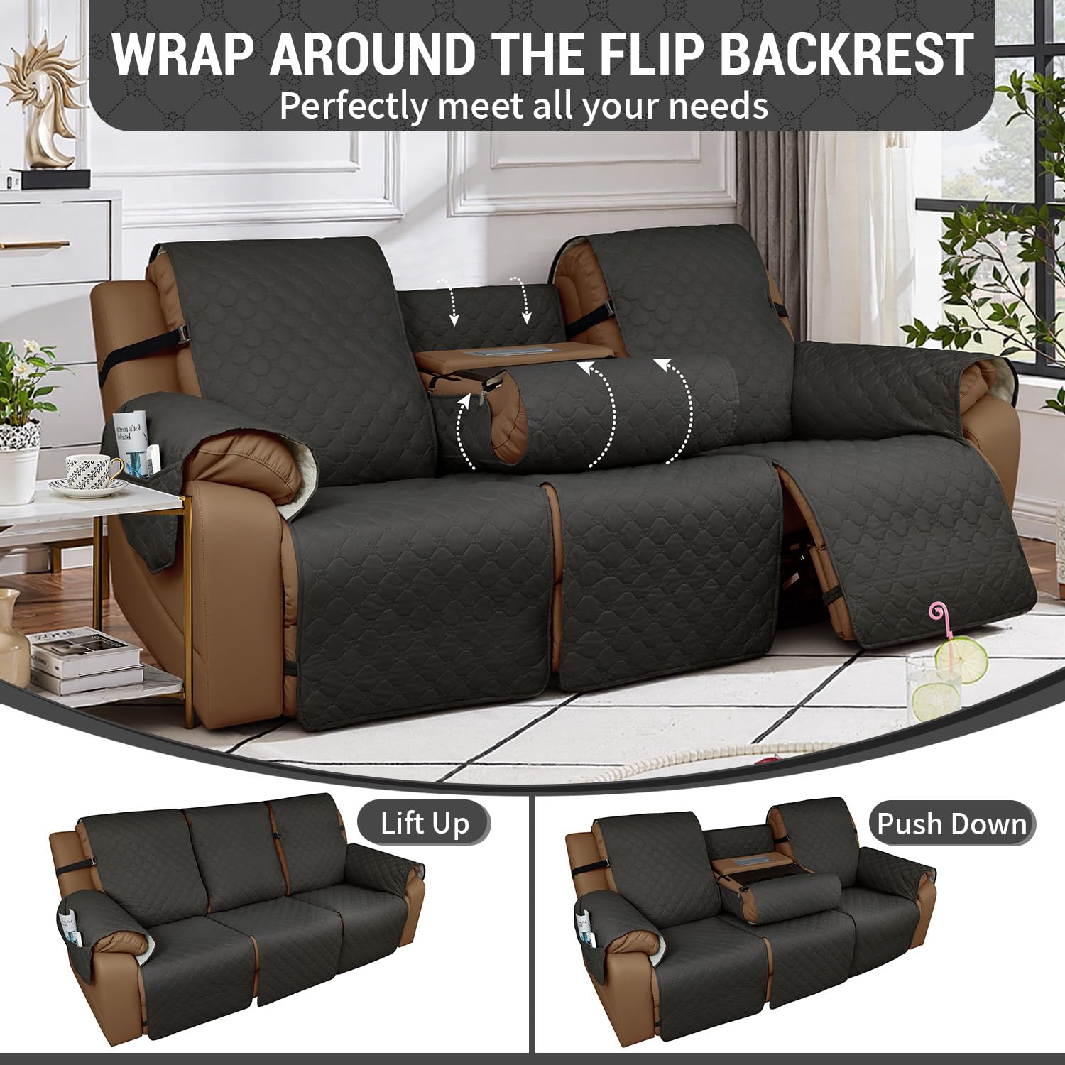 Rwoyno 2 in 1 recliner cover flip backrest demonstrating versatile protection